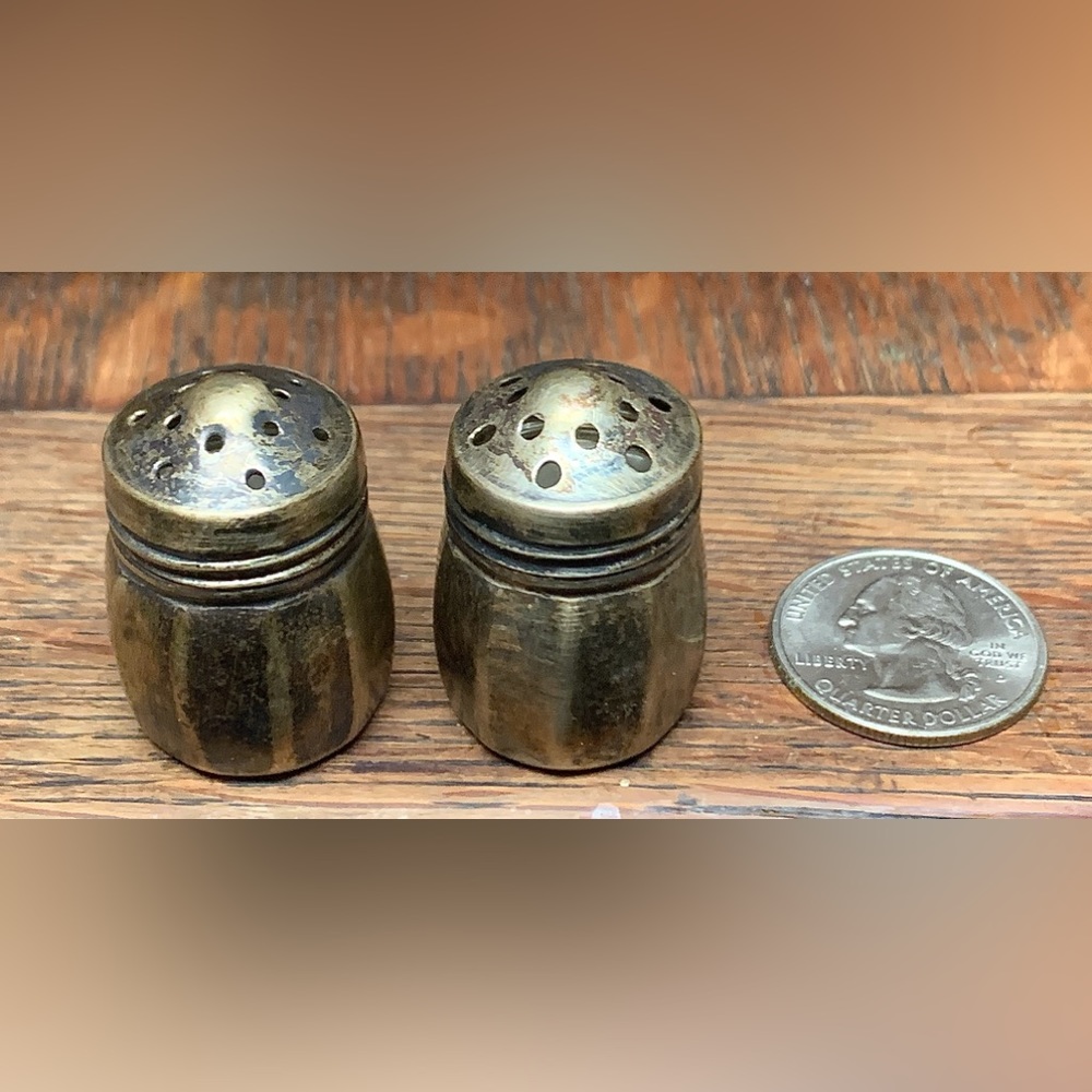 Early 20th Century Antique Pair Miniature Sterling Silver Salt & Pepper Shakers